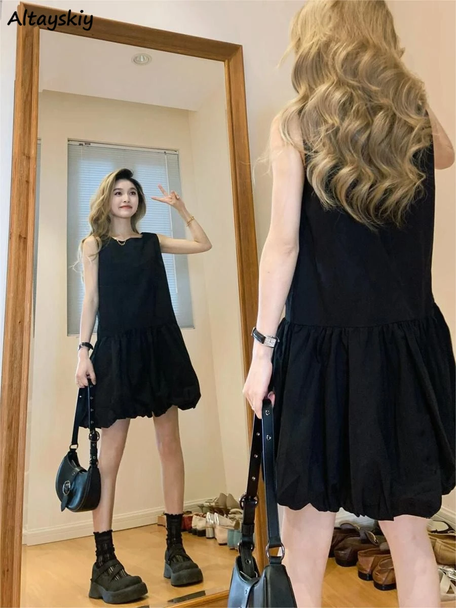 Sleeveless Dress Women Summer Solid Loose Casual Streetwear Temper Korean Style All-match Holiday Gentle A-line Vestidos Chic