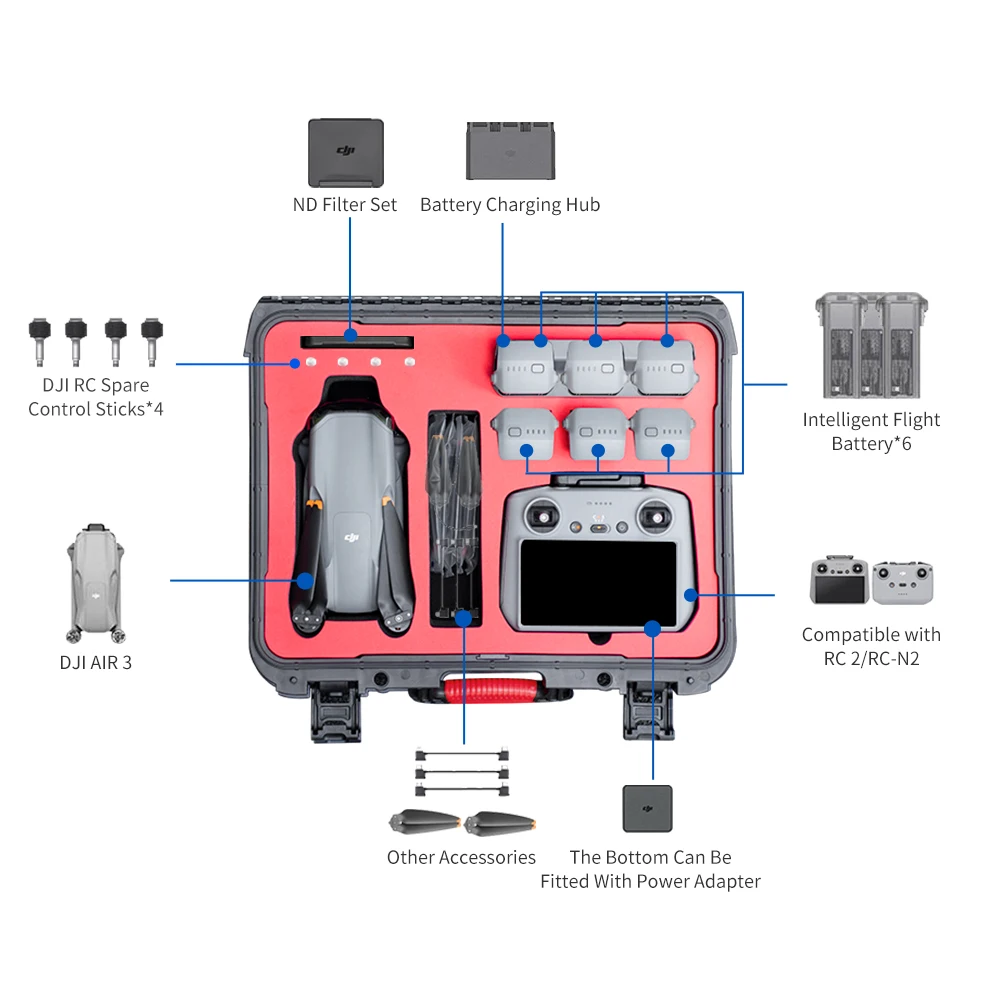 Storage bag for DJI Air 3S/Air 3 Portable Suitcase Hard Shell Waterproof Case Explosion-proof Carrying Box Drone Accessories Box