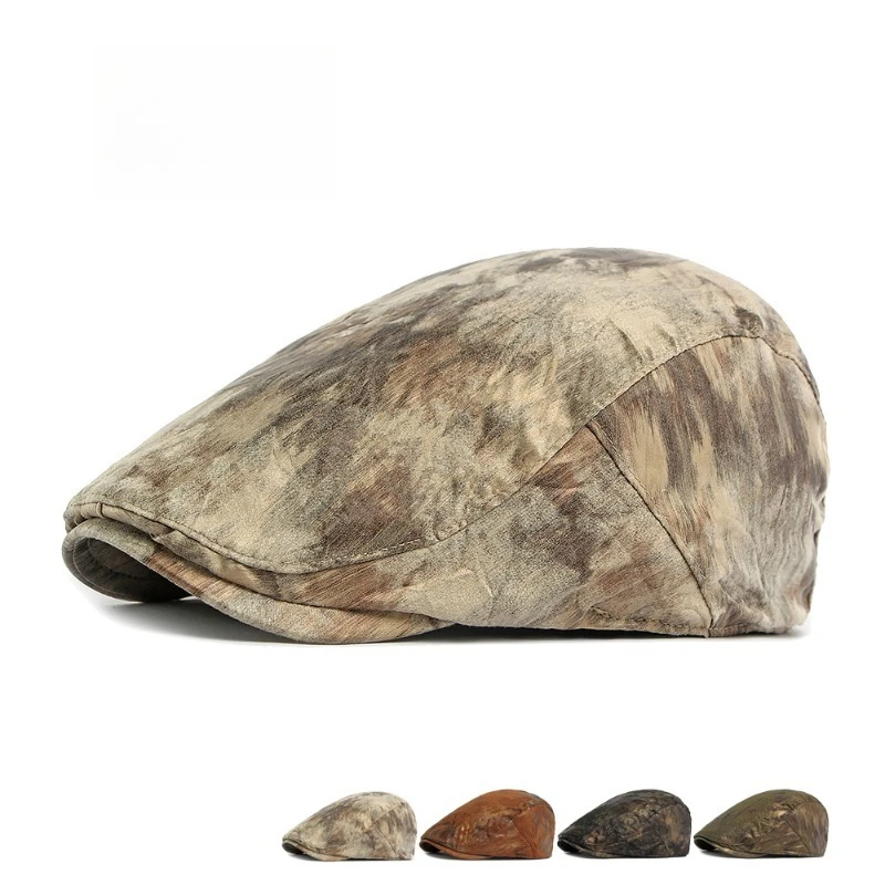1pc Tie Dye Printed Ivy Cap Men Adjustable Buckle Flat Beret Hat Washed Retro Pattern Newsboy Cap for Outdoor Daily Streetwear