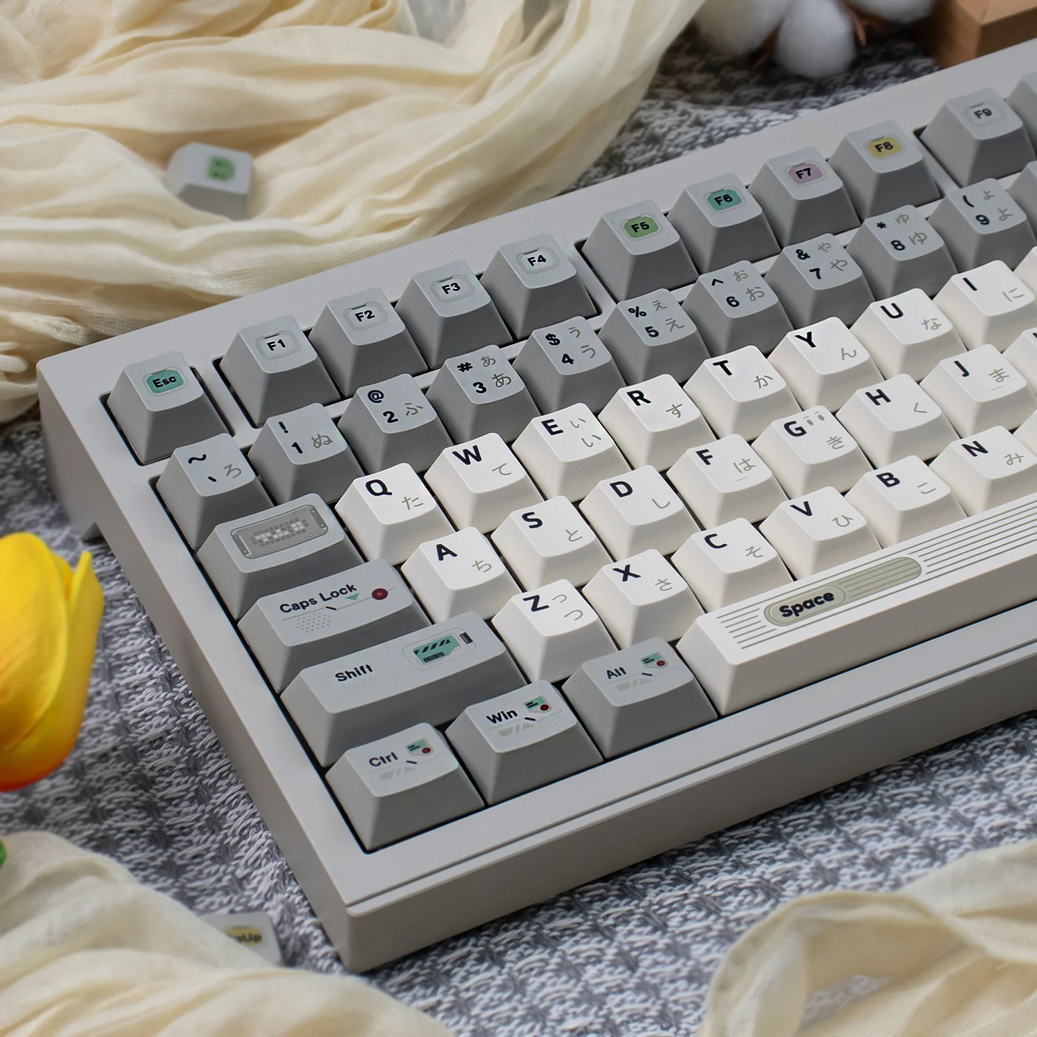 

Ретро-клавиши серого цвета, 144 клавиши, профиль Cherry, PBT-клавиши с сублимационной печатью, японские клавиши с символами, для механических клавиатур MX 64/87/96/104