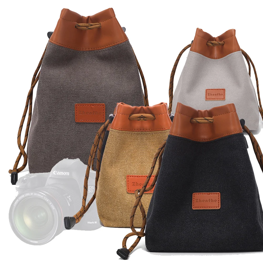 Canvas Soft Protective Storage Bag Drawstring Bag for Canon Nikon Sony SLR Cameras Battery Charger TF Flash Cards Accessories