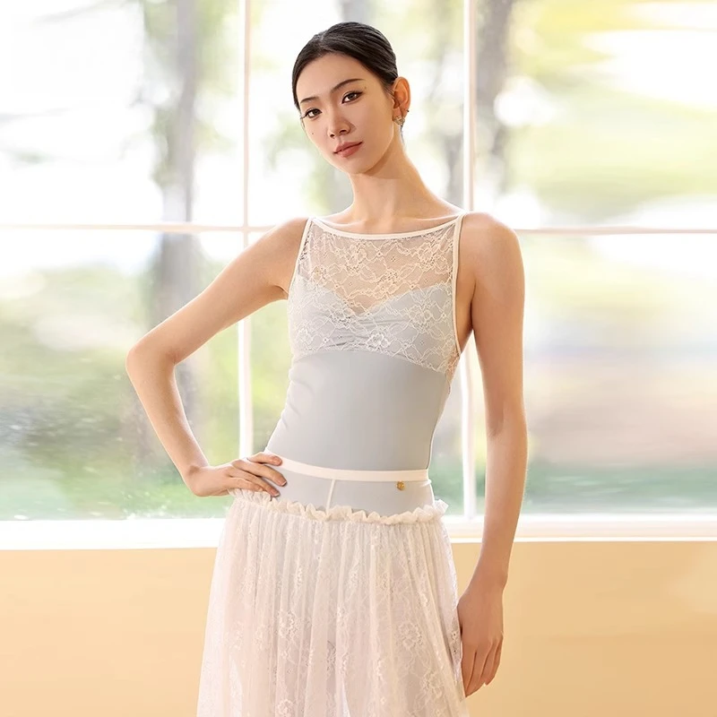 

Women Ballet Dance Leotard or Skirt Female Gymnastics Bodysuit Suspender Training Clothes Adult Splicing Lace Ballet Dance Wear