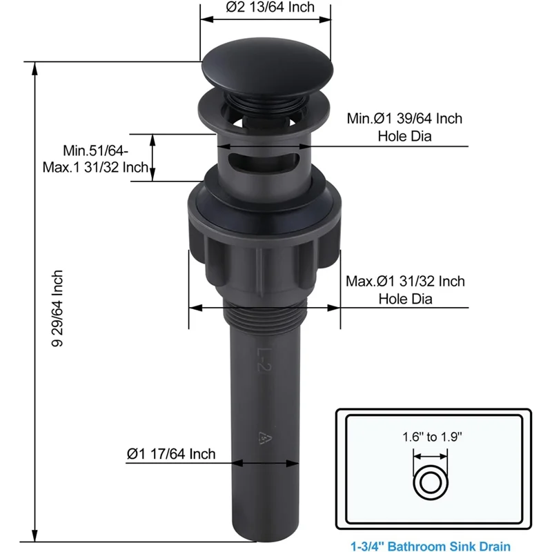 【NEW】2 Piece Bathroom Sink Drain With Overflow Matte Black ABS Vanity Sink Clicker Drain Stopper