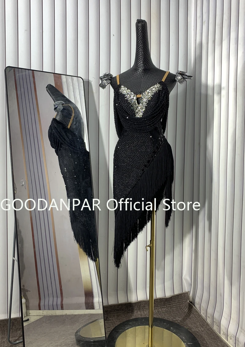 New black Latin dance dress lady for women costume da ballo latino sexy latin wear for competition Custom-made GOODANPAR