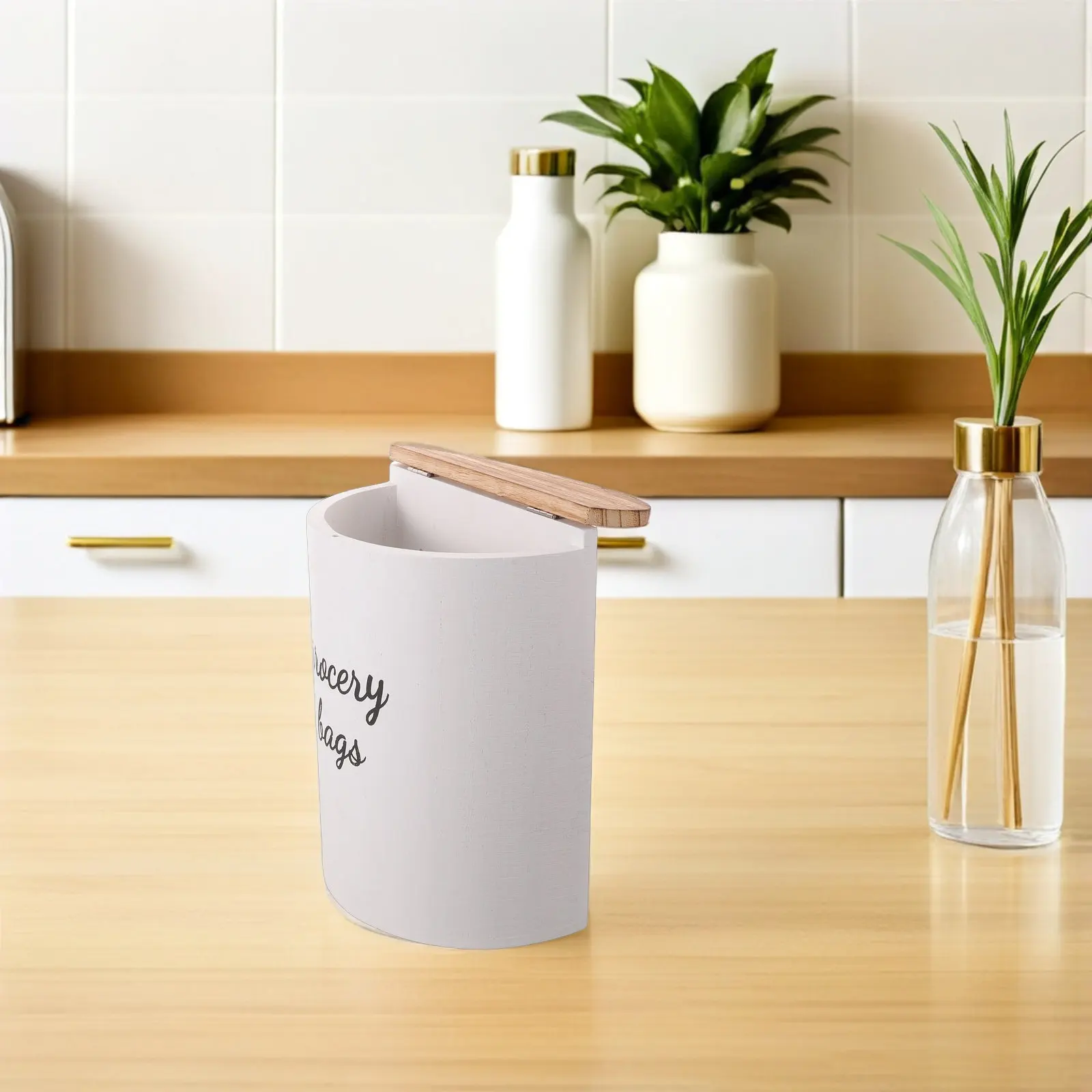 Wall Mounted Garbage Bag Organizer Rustic Wooden Storage Box Trash Bag Dispenser for Kitchen Laundry Room Pantry 9.8x8.3in