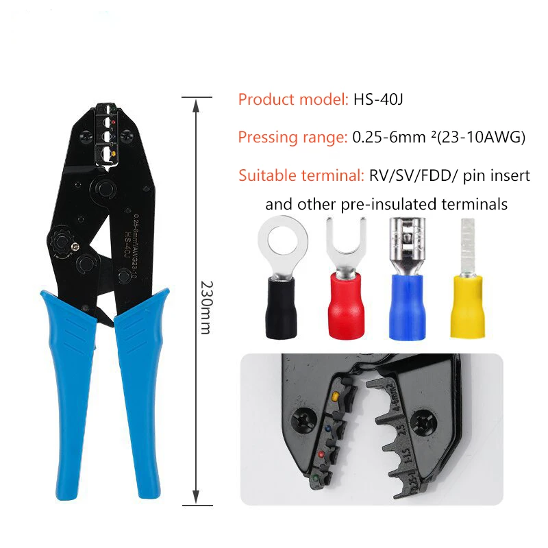 HS-30J40J Tang Crimping Terminal Ratchet Tang Crimping Manual Terminal Pra-insulasi RV SV