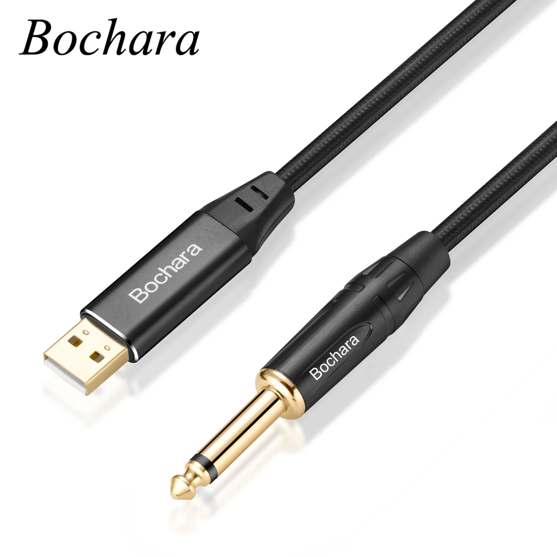 Bochara Braided USB to 6.35mm TS Recording Cable Studio Audio Connector Cords input for Guitar Recording