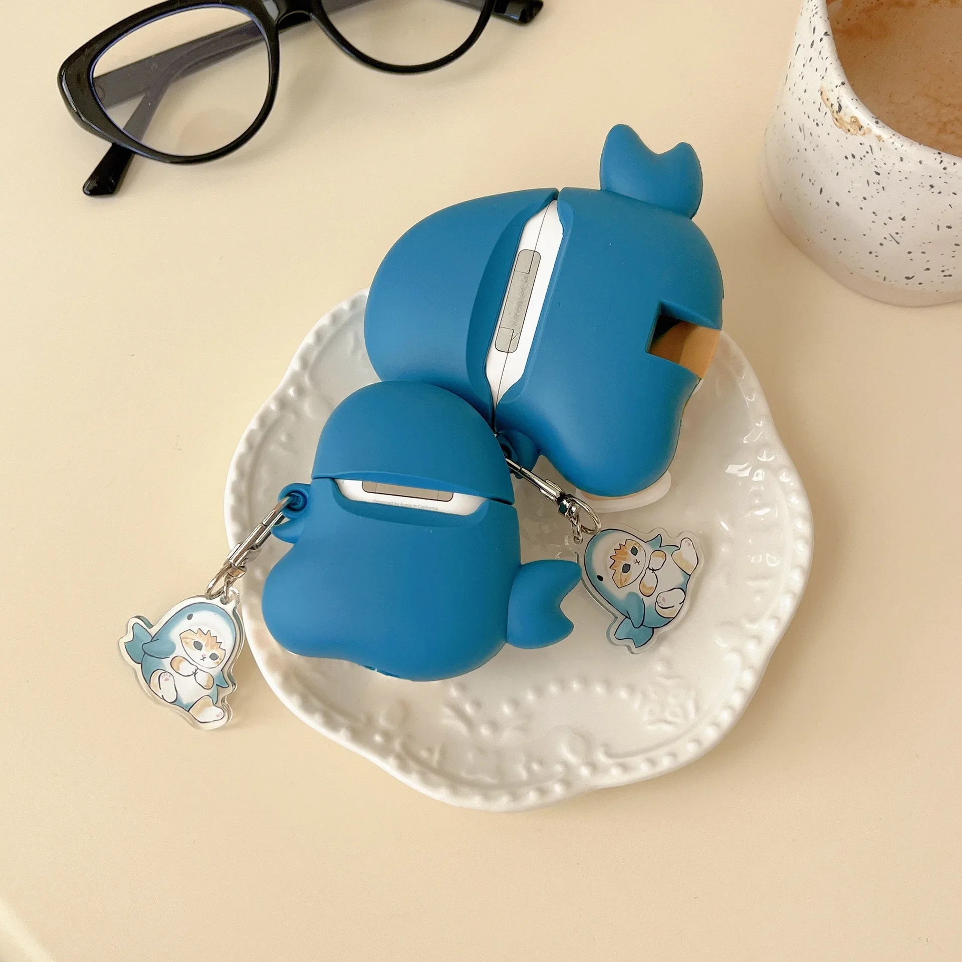 Funda bonita de gato y tiburón para AirPods 4, Airpod 1, 2, 3 Pro Pro2, auriculares Bluetooth, caja de carga, funda protectora para auriculares