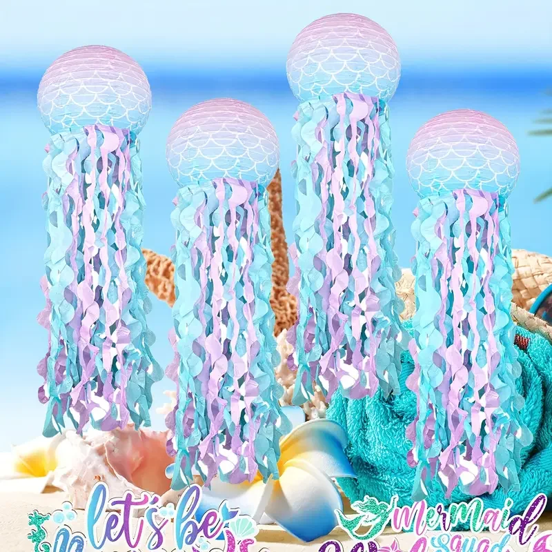 1/6pcs Mermaid Jellyfish Paper Lanterns For Mermaid Theme Party Under The Sea Ocean Birthday Wedding Party Decorations
