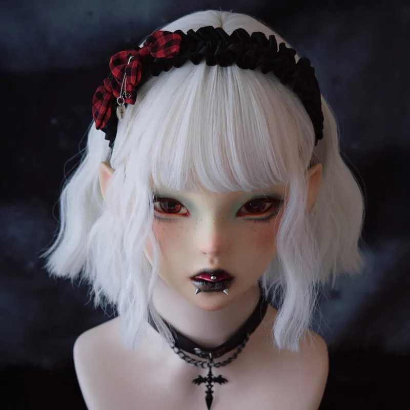 

Повязка на голову Love Cross с плиссировкой, в стиле Y2K, кожаная, аксессуар для волос, оригинальная, ручная работа, красно-черная клетка, с маленьким бантом