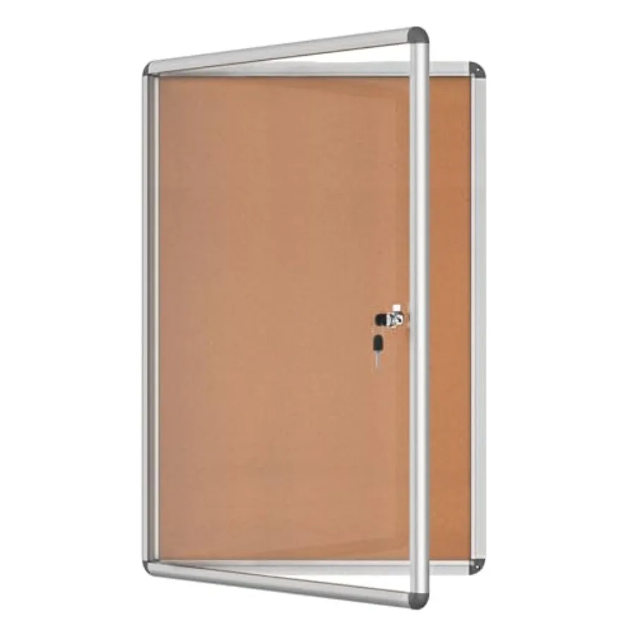 

Закрытая доска для объявлений 36x24 дюйма, с замком, устойчивая к атмосферным воздействиям, из алюминия, с пробковой поверхностью, для школы и офиса, серебристая рамка с пробковой доской