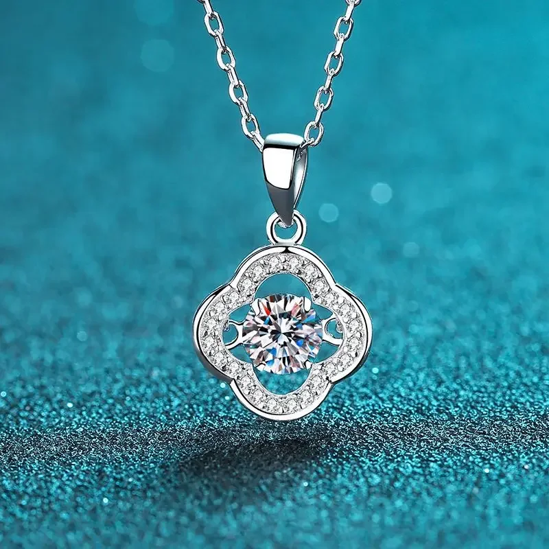 

0.5ct Moissanite S925 Silver Necklet Pendants for Women Men Plated Pt950 Hollow Flower Charm Necklace Jewelry Wholesale