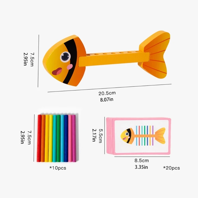 Y4QA Toddler Toy Wooden Fishbone Kształt Dopasowywanie kolorów