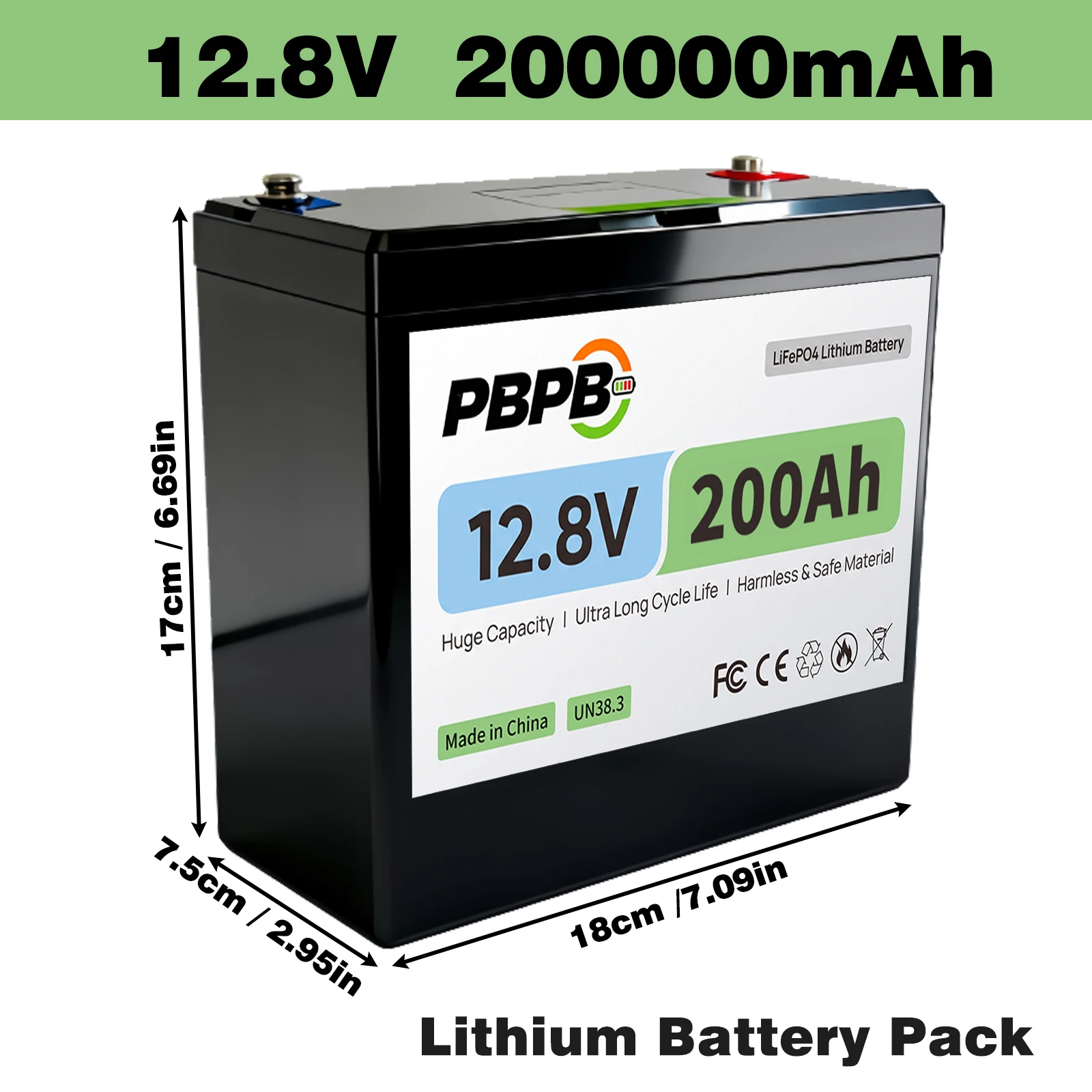 12.8V 200Ah Lithium Battery Pack with BMS Grade a for Boat RV Campers 8000+ Cycles Voltage Retention