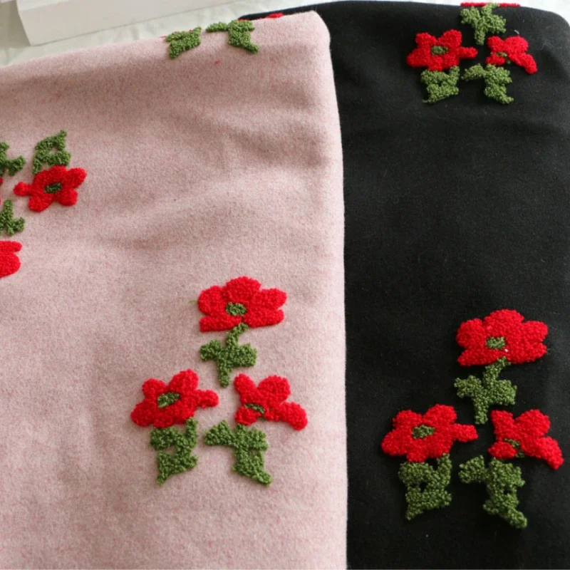 

Букет маленьких красных цветов, вышитая шерстяная ткань Hanfeng, пальто, костюм, свитер, юбка, модный дизайн, ткань для шитья по метрам