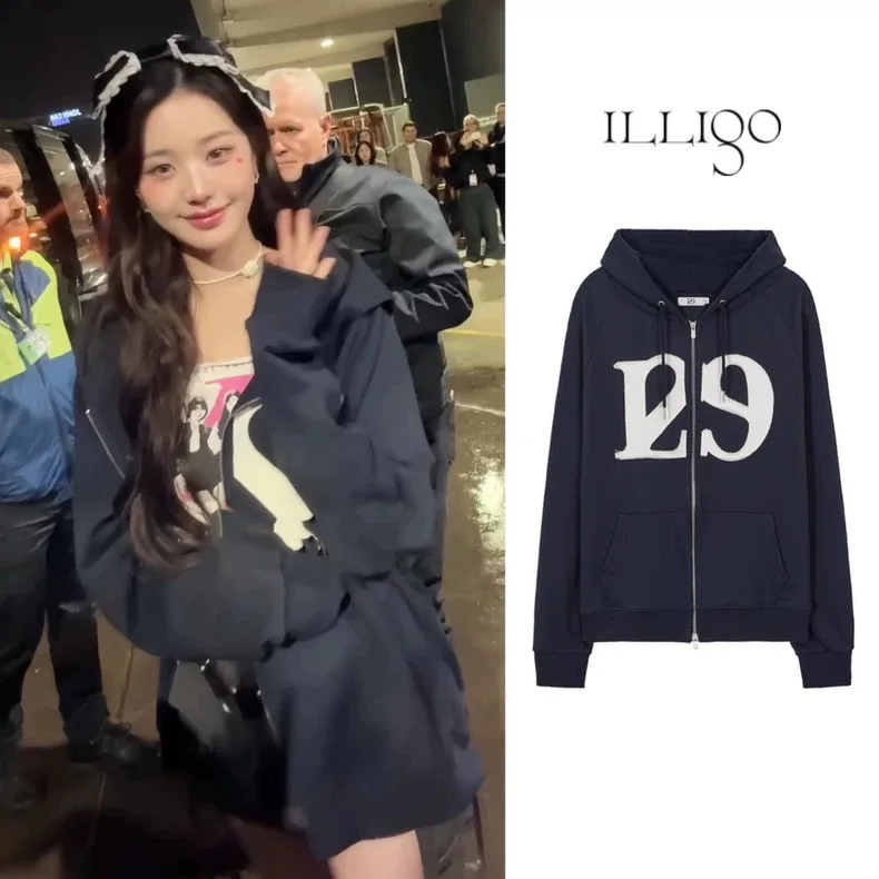  Illigo Sweatshirt Jacket Loose Casual Zipper Hoodie Open Cardigan Women's Fashion Spring Summer Cotton Blend
