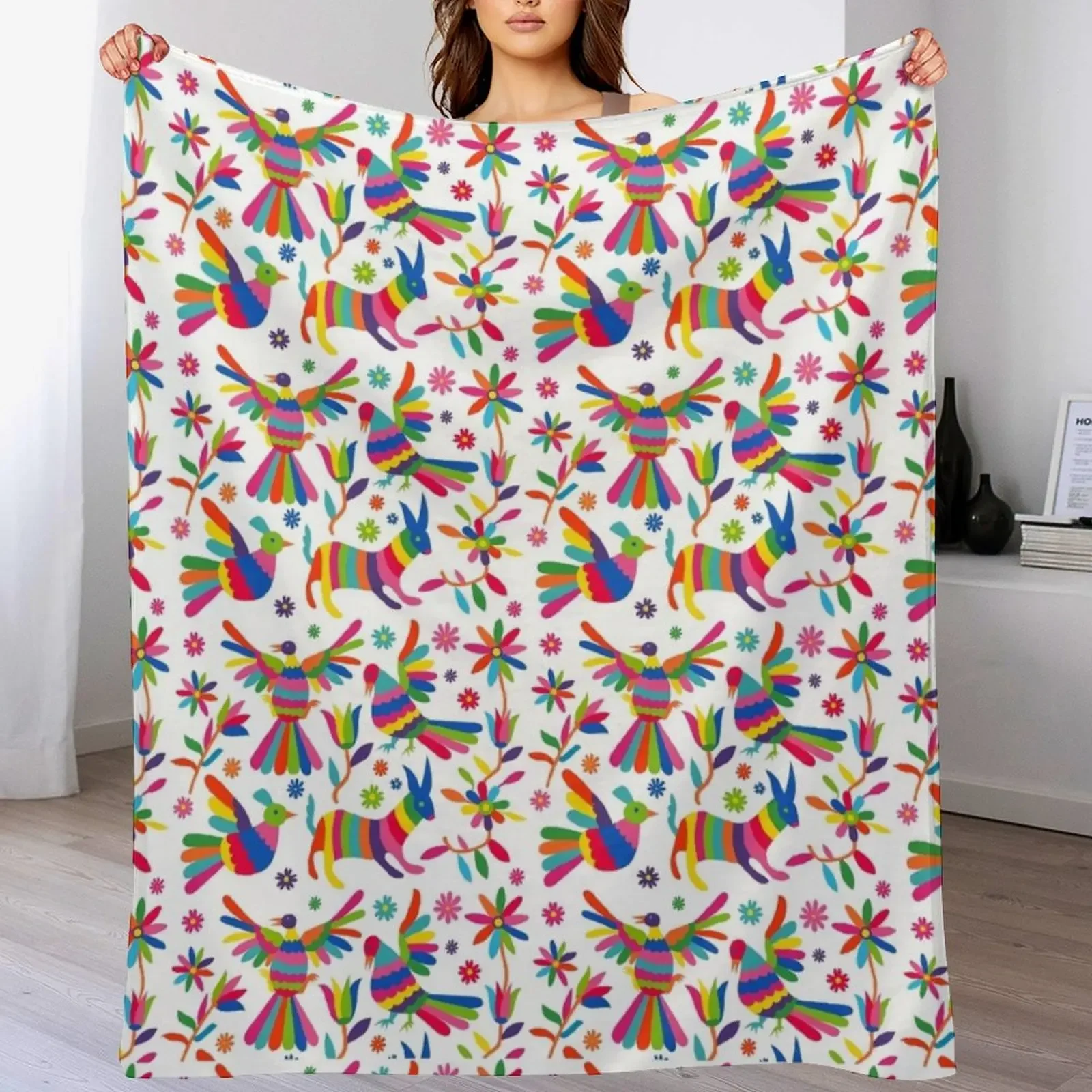 

otomi, mexican art, mexican craft, mexican folk, otomi texture, pattern, flowers, birds, animals Throw Blanket Plaid Blankets
