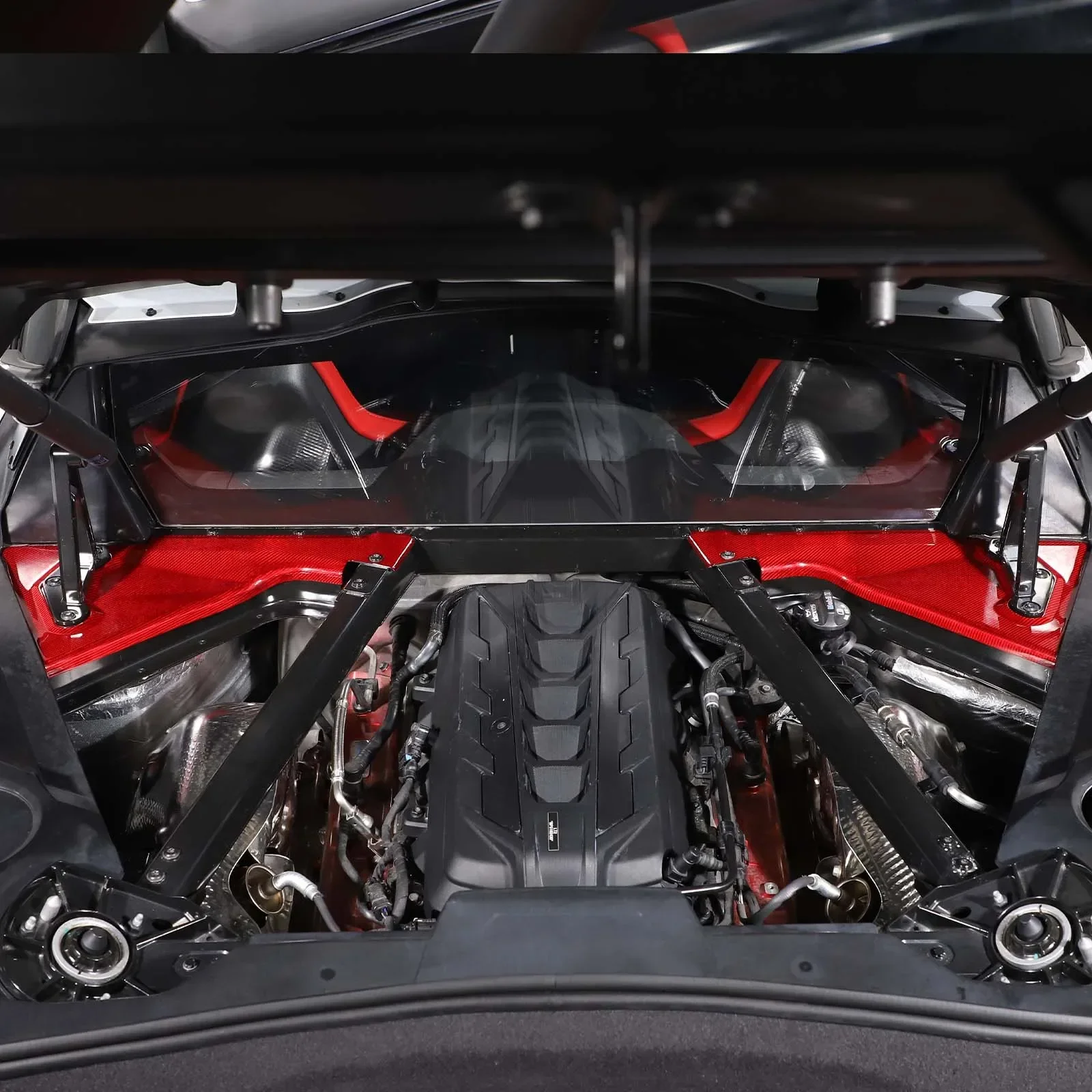 For Chevrolet Corvette C8 Z51 Z06 20-24 Real Carbon Fiber Car Engine Bay Side Corner Hydraulic Rod Base Cover Trim  Accessories