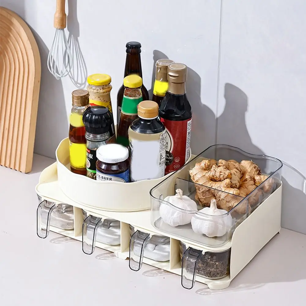 

Пластиковая столешница, банка для специй и набор стоек, большая вместительная компактная коробка для приправ, вращающаяся, съемная
