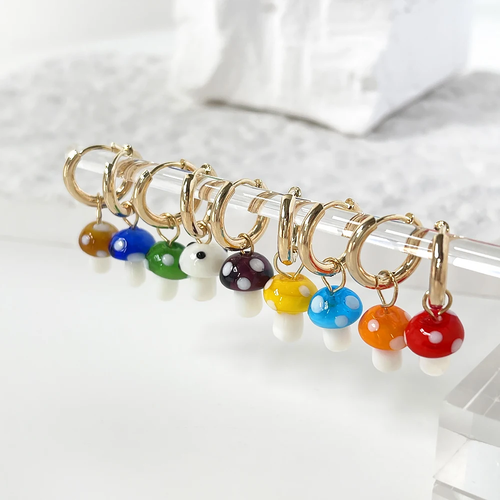 Peri\'sBox Handmade Cute Candy Color Coloured Glaze Mushroom Hoop Earring For Girls Children Women Jewelry Gift