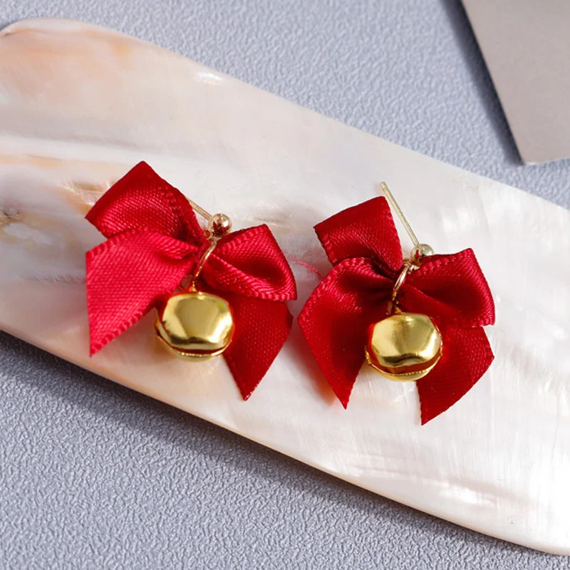 Aihua Modische Rote Schleifenohrringe für Damen, Weihnachtsschleifenring, Glocken-Hängeohrringe, Schmuckgeschenke für ein frohes neues Jahr – Detail 1