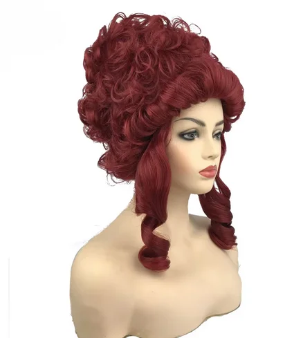 Pelucas de princesa María Antonieta, Pelo Rizado medio, rojo, Cosplay