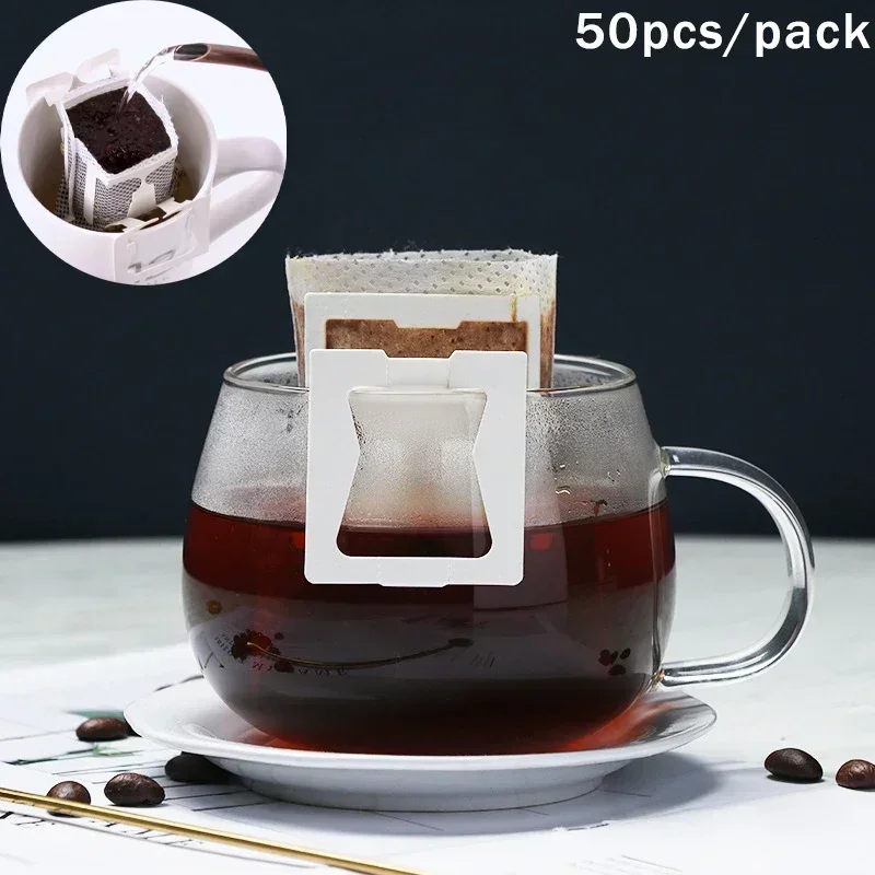50 Pcs/pack Disposable Ear-hanging Coffee Filter Bag Portable Hand-brewed Coffee Filter Bag Barista Coffee Filter Tool