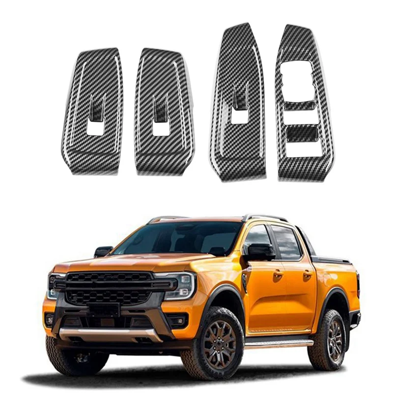 OB-para Ford Ranger Everest 2023, cubierta de interruptor de botón de elevación de vidrio para ventana de coche, Panel embellecedor de reposabrazos de puerta, Kits de piezas de fibra de carbono