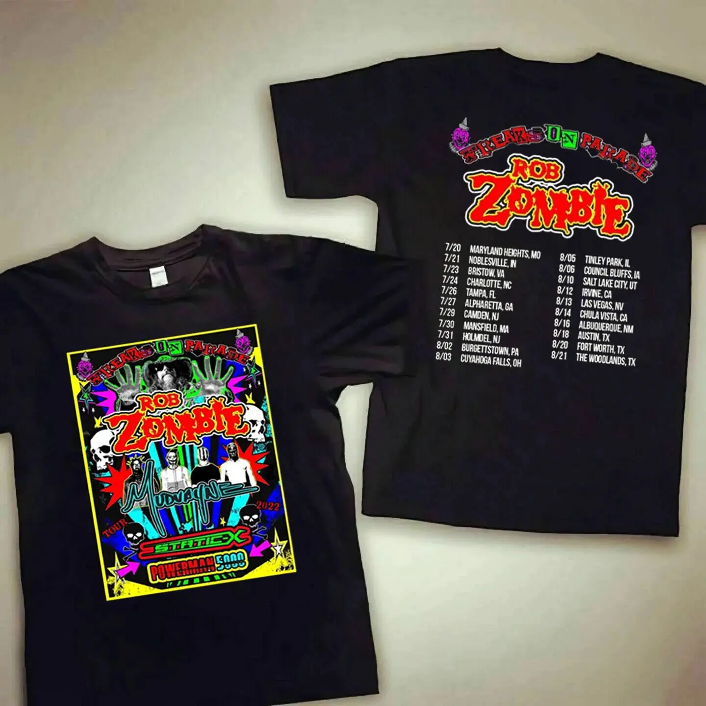 Rob Zombie 2022 Summer Tour with Mudvayne, Static-X, and Powerman 5000 T-Shirt,