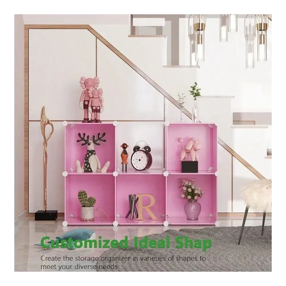 

6Cube Storage Organizer, Stackable Storage Cubes Shelves, Portable Bookshelf, Plastic Clothing Storage Closet Organizer, Shelvi