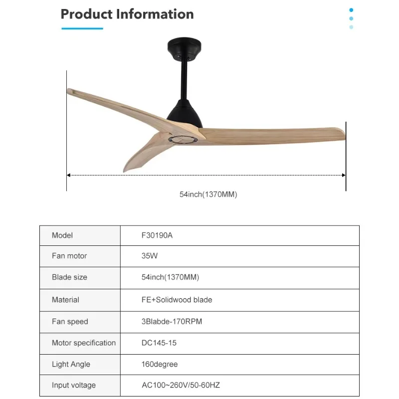 Baoshan New Product Modern Design Decoration 3 Wood Leaves Interior Home Living Room Ceiling Fan