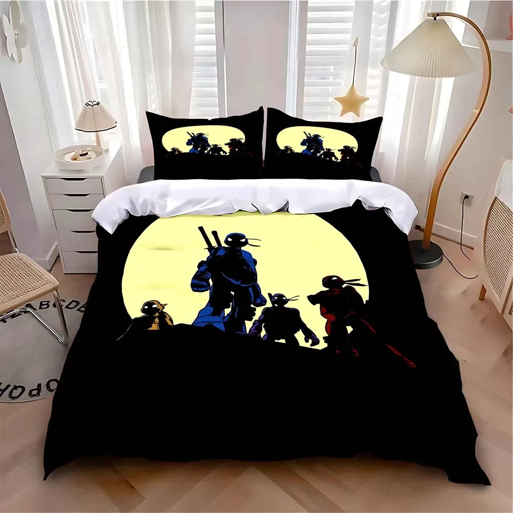 T-Teenage Mutant N-Ninja Turtles,Microfibre Bedding Sets, Children's Bed Linen with Zip Room Decor Duvet Cover for Teenagers