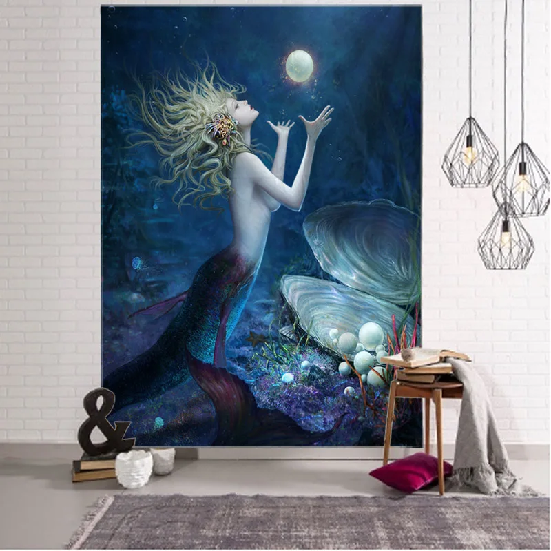 

Fantasy Mermaid Art Tapestry Wall Hanging Bedroom Wall Decoration Bohemian Hippy Fantasy Home Background Fabric Bed Sheet