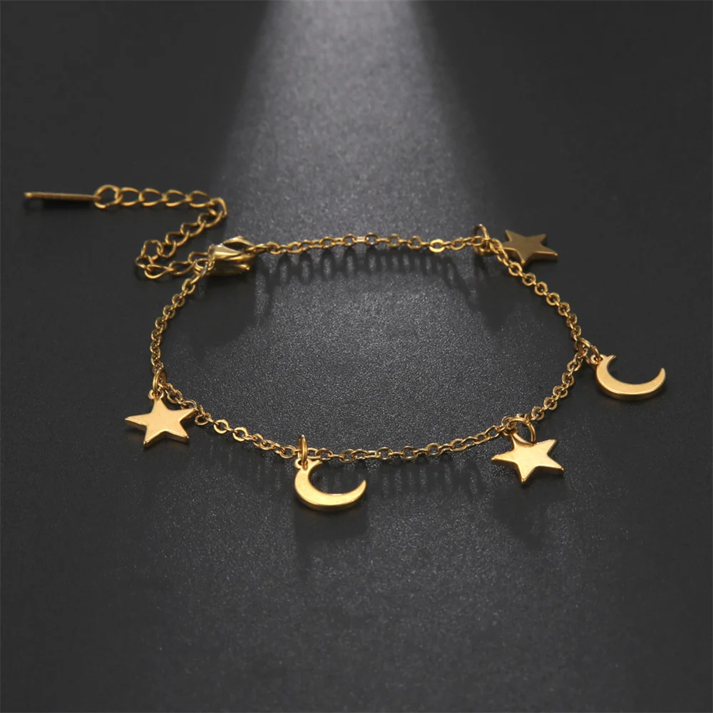 Trendy Stainless Steel Anklet Foot Bracelet Star Moon Heart butterfly Chain Anklets for Women Bracelet on the leg Jewelry Gifts