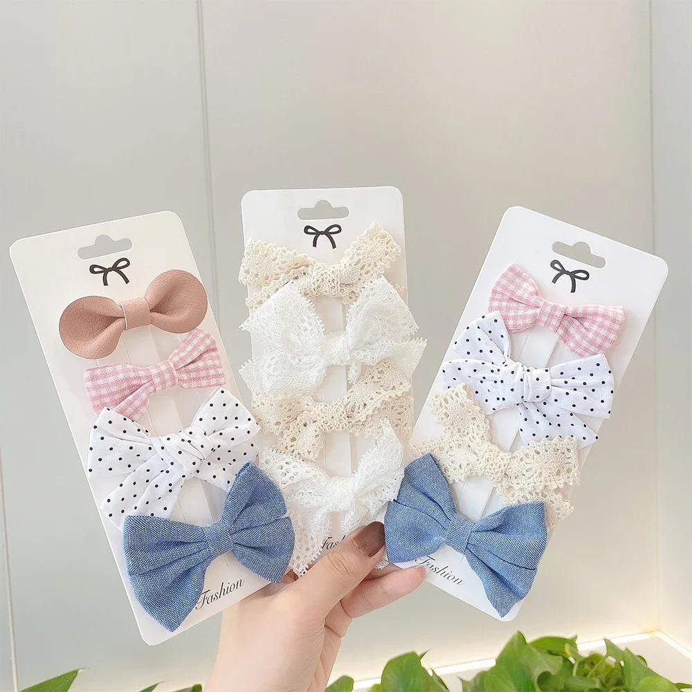 

4Pcs/Set Bow Flower Lace Floral Hair Clip Girl Cute Trimming Headwear Cartoon Hair Clips Hairpin Headdress Hair Accessories Set