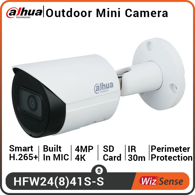 

Dahua 4MP 8MP Bullet IP Camera Outdoor Mini PoE Security Monitor WizSense Smart Human Detection IP67 Mic HFW2441S-S HFW2841S-S