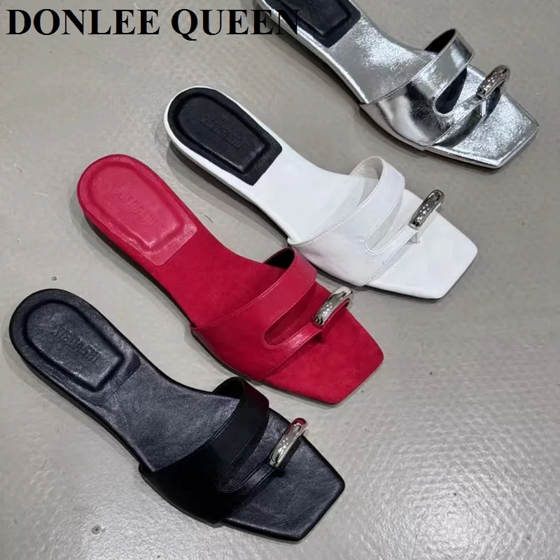 

Clip Toe Women Slippers Flat Heel Square Toe Sandals Flip Flops 2025 Summer Trend Casual Design Dress Shoe Brand Outdoor Slipper
