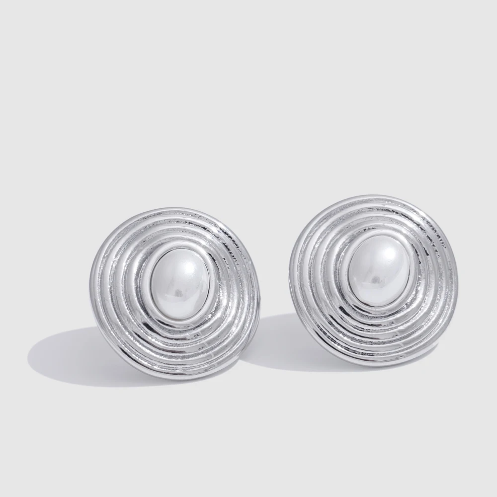 NiNice Exquisite Stainless Steel Simulated Pearls Round Striped Stud Earrings Anti Allergic Accessories Recommend Jewelry Gift