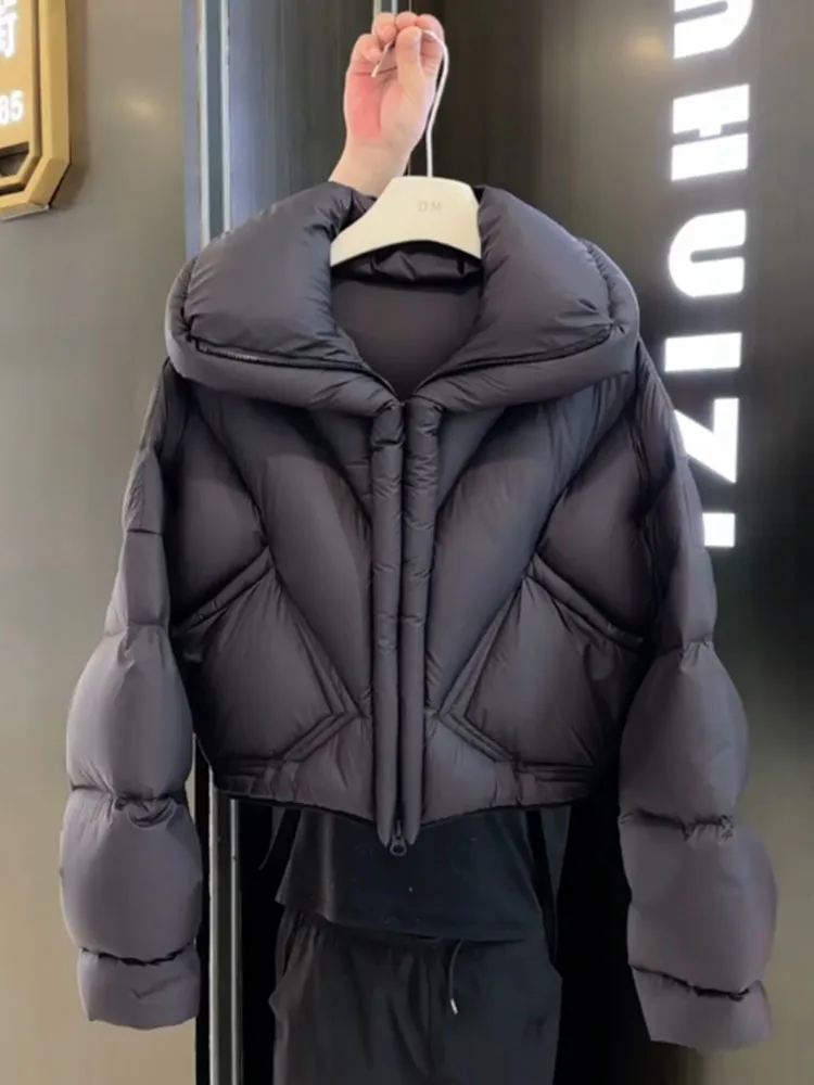 

Korean Sle ort Bla Puffer Jaet Women's Winter Thi Outerwear Stand Collar Bread Commute Ele Regular Fit Du down