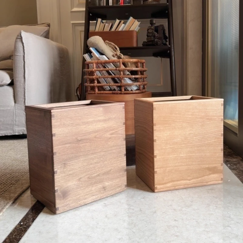 

Корзина для мусора из черного ореха: креативная деревянная урна для гостиной, минималистичный мусорный бак, премиум-декор для дома, корзина для бумаг.