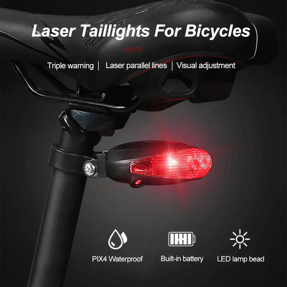 5 LED Bike Tail Lamp Night Riding Laser Light Outdoor Cycling Waterproof Safety Warning Taillight