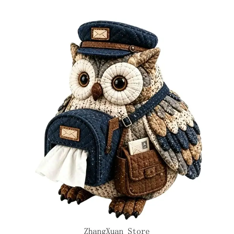 Owl Tissue Box Cover Soft Fabric Kitchen Table Storage Holder 3XUF – Detail 2