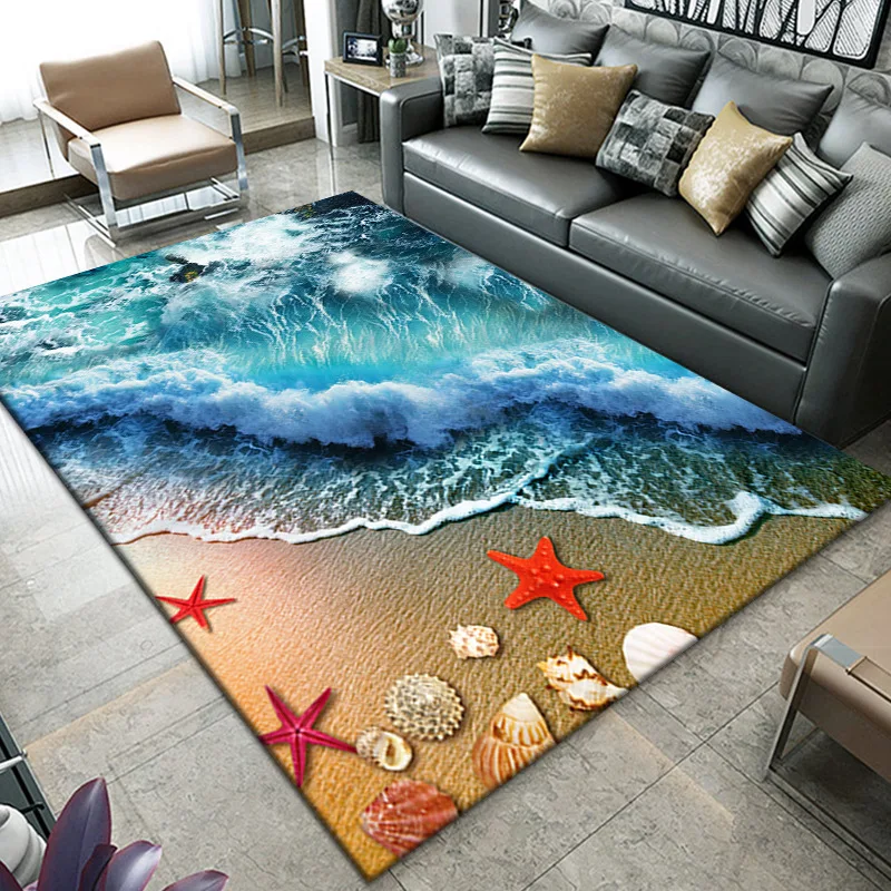 Cartoon Sea Beach Carpets for Home Living Room,Bedroom Decoration,Sofa Table Rug,Anti Slip Chair Cushion,Lounge Tatami Floor Mat