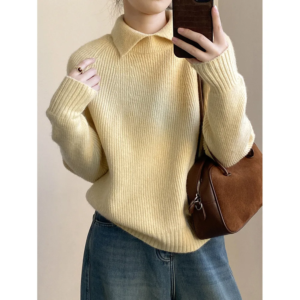

Women's autumn and winter design with pullover and collar sweater loose and slimming lazy and casual top