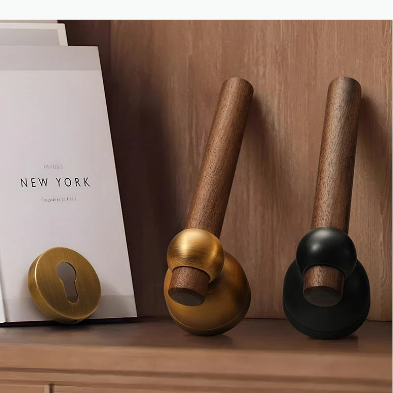 Walnut Door Lock Silent Door Lock Metal Handle Hardware Accessories Simple Safety Locks Wall Hooks Hardware