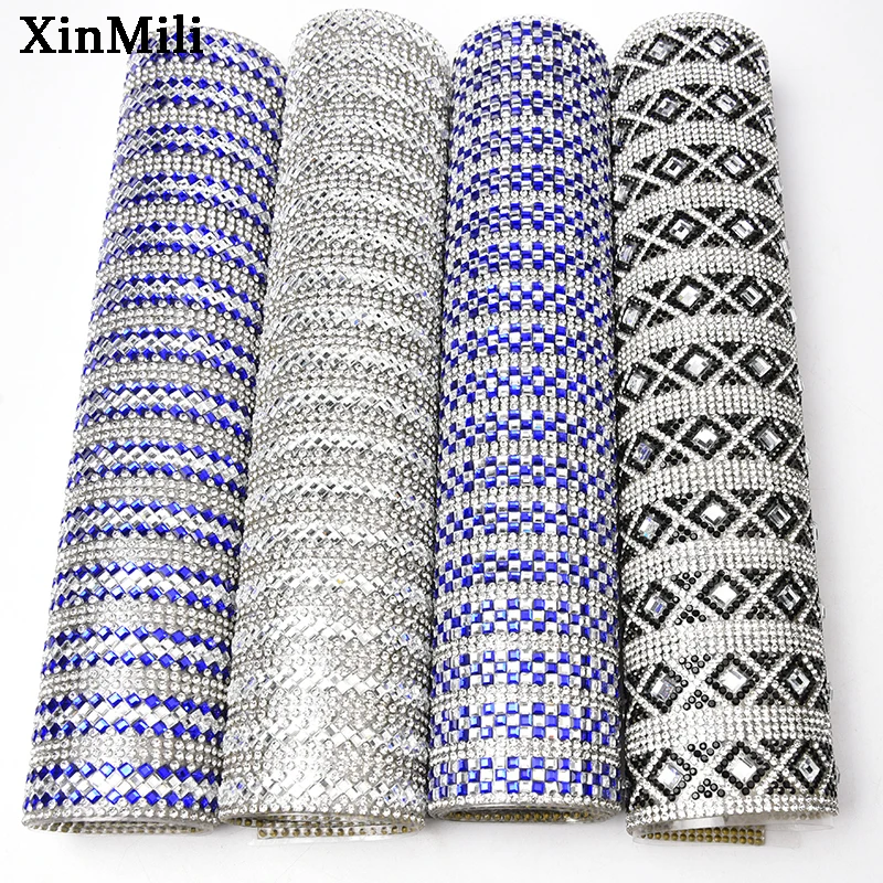 New Hot Fix 24*40cm vetro Strass Crystal Mesh autoadesivo Trim Strass Banding decorazione di nozze Applique indumento fai da te