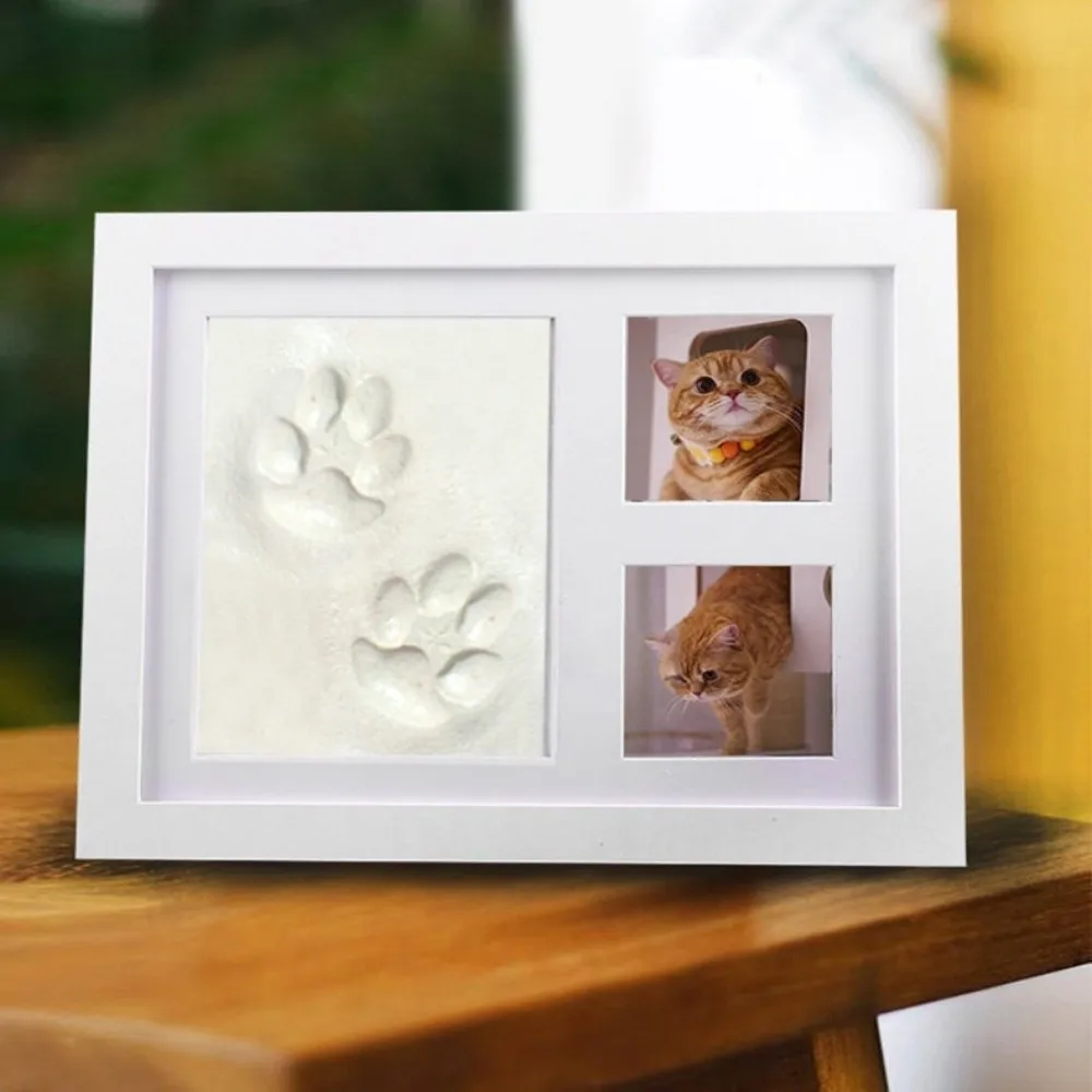 1 Set DIY Pet Paw Print Kit Frame Wooden Frame Air Dry Clay Cat Paw Print Frame Non Toxic Clay Photo Display