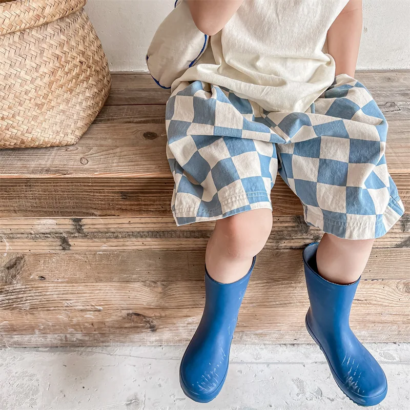 deer jonmi 2026 Summer Baby Boys Plaid Shorts Korean Style Knee Length Toddlers Kids Loose Casual Shorts