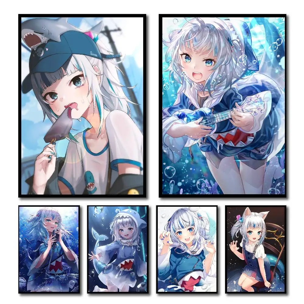 Game Gawr Gura Poster Self-adhesive Art Room Entrance Restaurant Wall Decor Art Painting