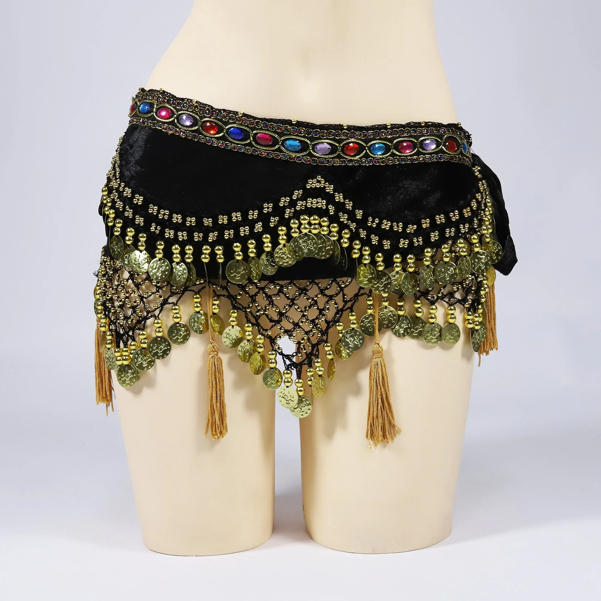 

12 Colors Arabesque Velvet Belly Dance Hip Scarf Gold Coins Tassels Hip Wraps Fringes Bellydance Belts Shimmy